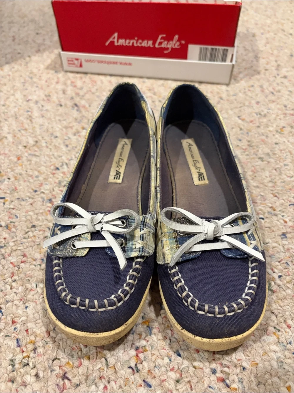 American Eagle Outfitters Navy and Plaid Kids Moccasins